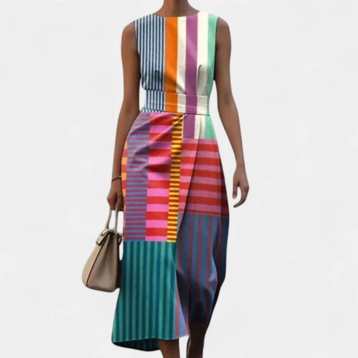 Women's Colorblock Striped Sleeveless Midi Dress - Multicolor