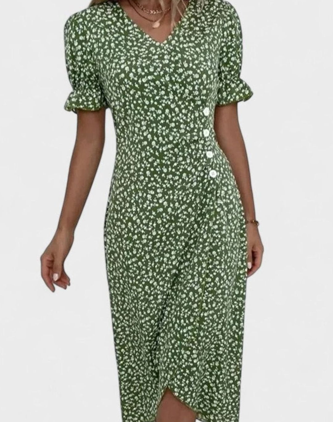 Women's Comfortable Floral Button-Front Midi Dress