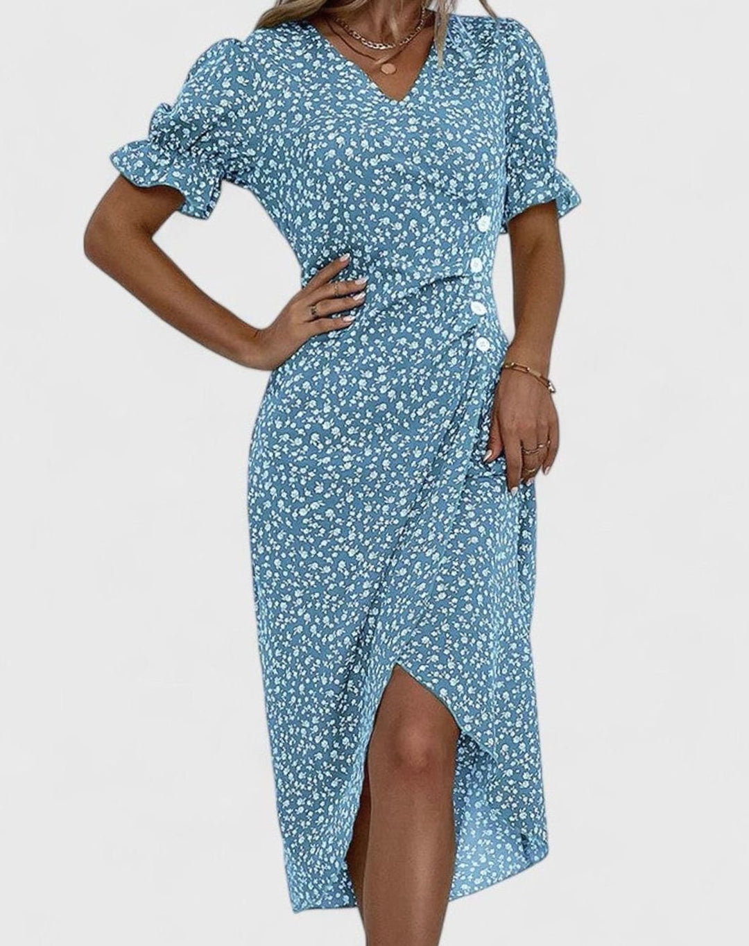 Women's Comfortable Floral Button-Front Midi Dress