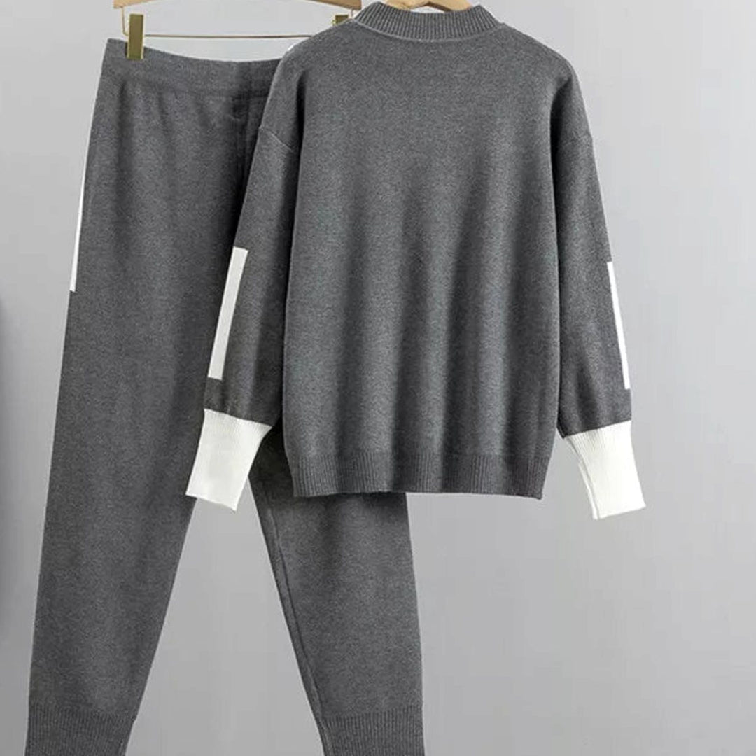 Women's Contrast-Trim Knit Sweater Pants Set Two-Piece Lounge