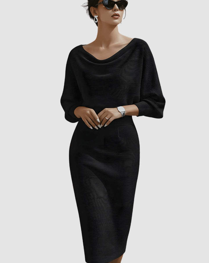 Women's Cowl Neck Batwing Sleeve Knit Pencil Midi Dress