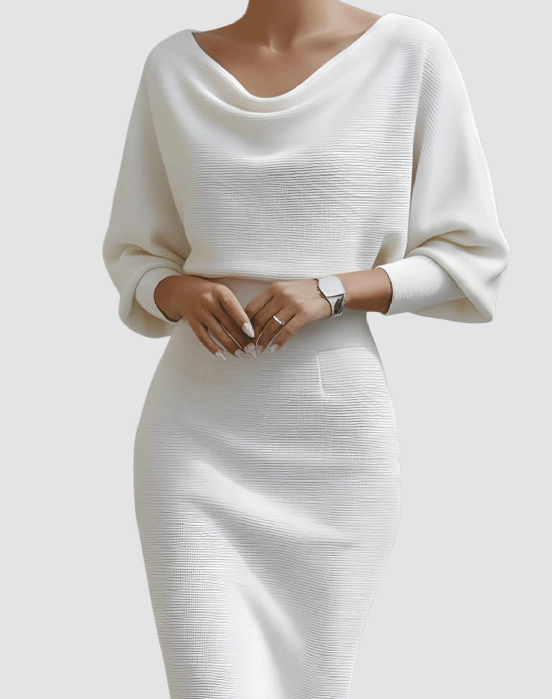 Women's Cowl Neck Batwing Sleeve Knit Pencil Midi Dress