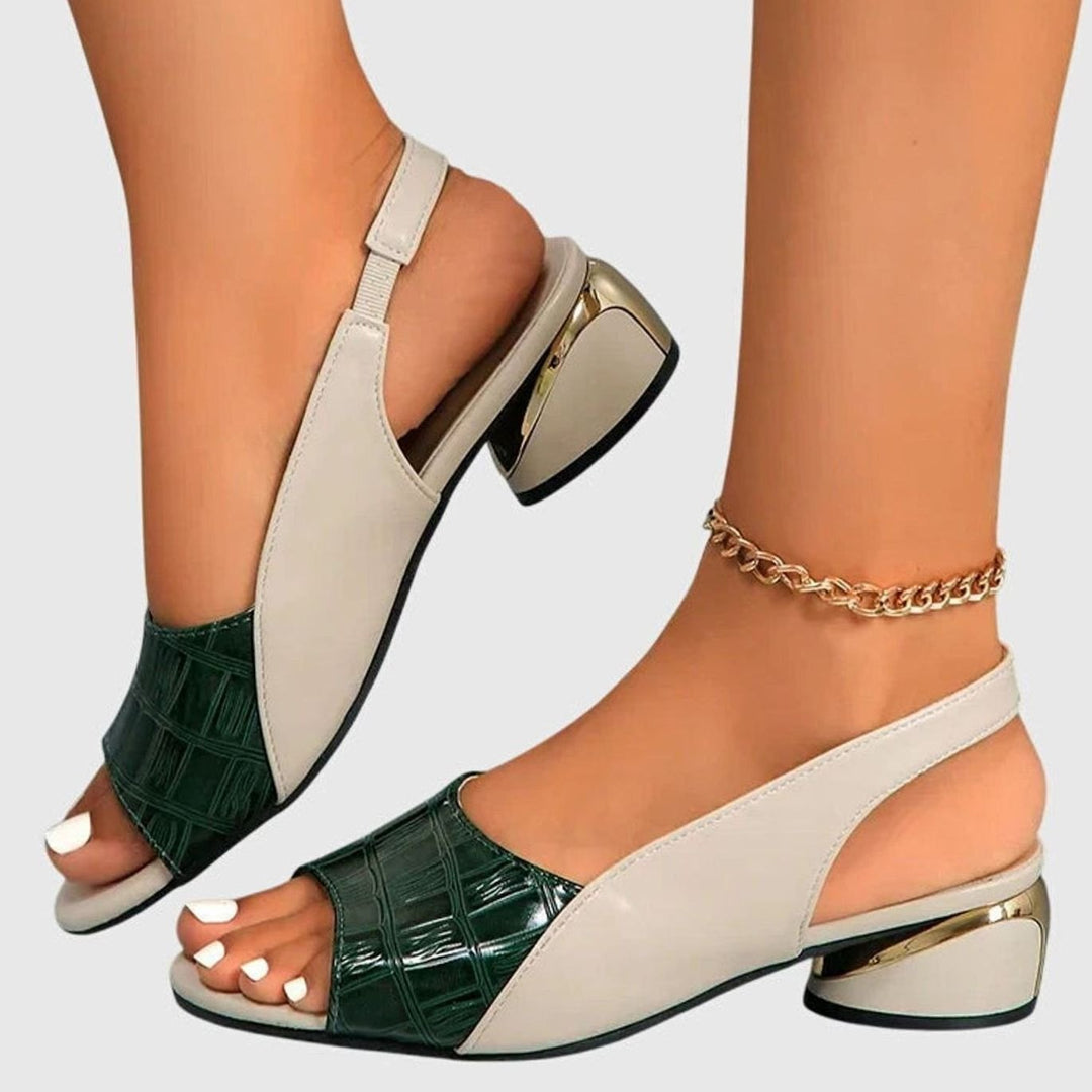 Women's Croc-Embossed Leather Slingback Wedge Sandals - Green