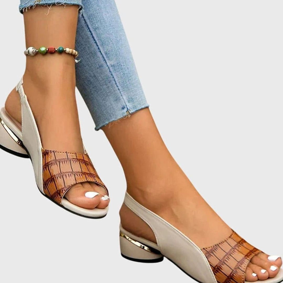 Women's Croc-Embossed Leather Slingback Wedge Sandals - Brown