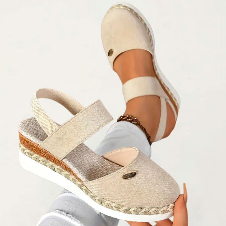 Women's Cushioned Orthopedic Sandals Wide-Heel Espadrille Platform - Beige