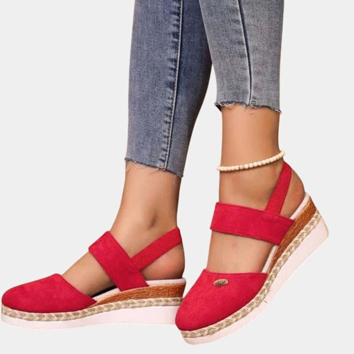 Women's Cushioned Orthopedic Sandals Wide-Heel Espadrille Platform - Red