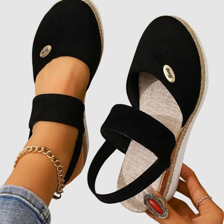 Women's Cushioned Orthopedic Sandals Wide-Heel Espadrille Platform - Black