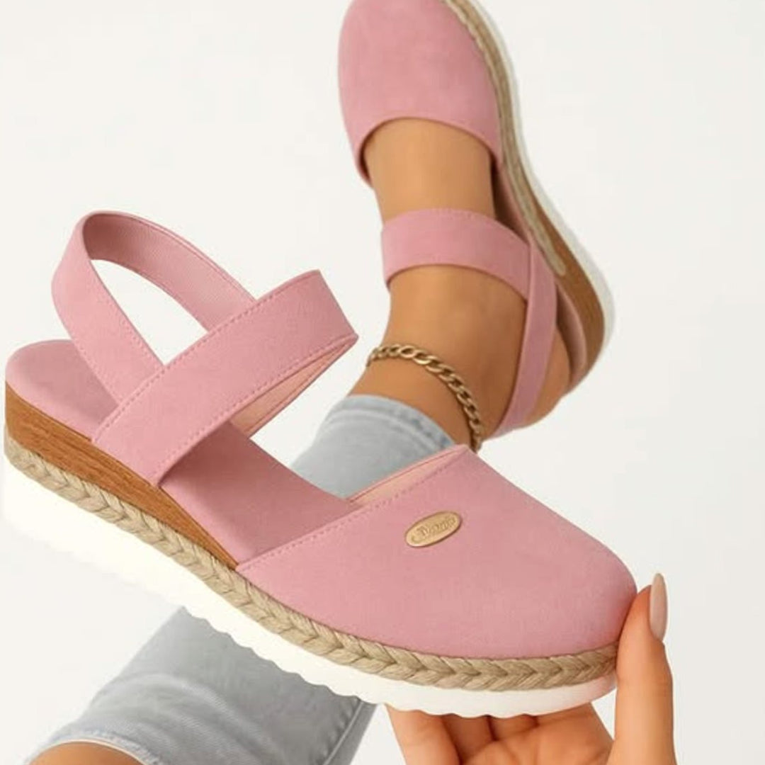 Women's Cushioned Orthopedic Sandals Wide-Heel Espadrille Platform - Pink