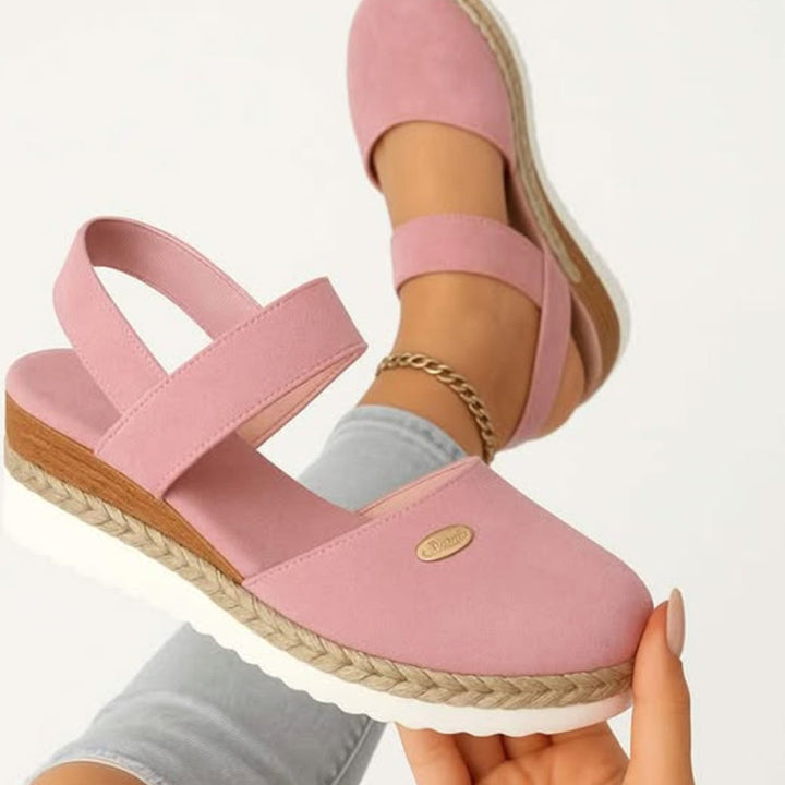 Women's Cushioned Orthopedic Sandals Wide-Heel Espadrille Platform - Pink