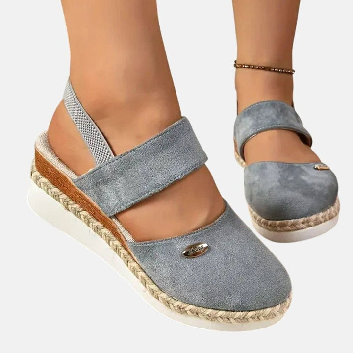 Women's Cushioned Orthopedic Sandals Wide-Heel Espadrille Platform - Gray
