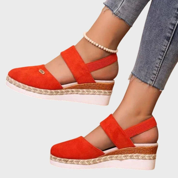 Women's Cushioned Orthopedic Sandals Wide-Heel Espadrille Platform - Orange
