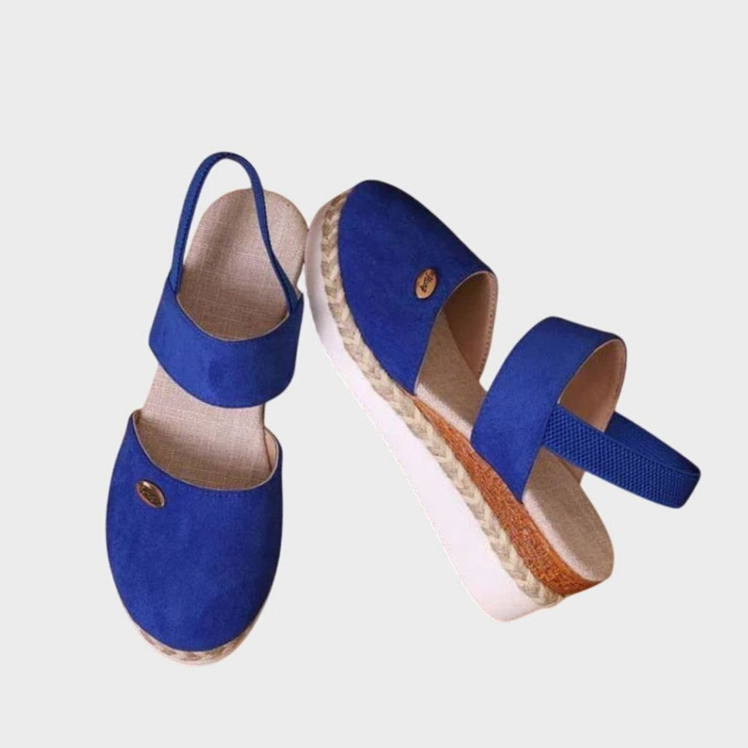 Women's Cushioned Orthopedic Sandals Wide-Heel Espadrille Platform - Blue