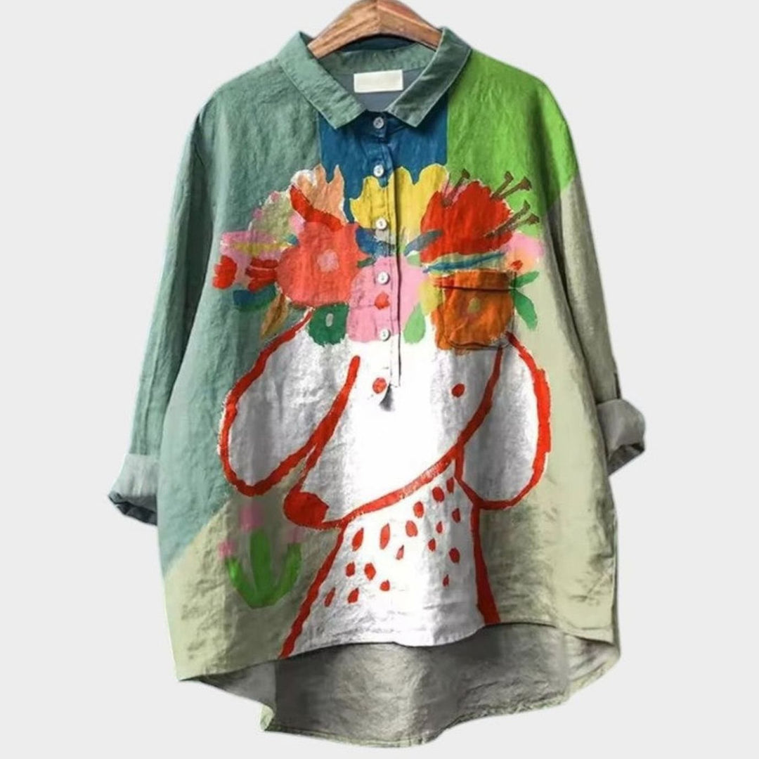 Women's Cute Dog Print Button-Up Everyday Blouse - Dog 3