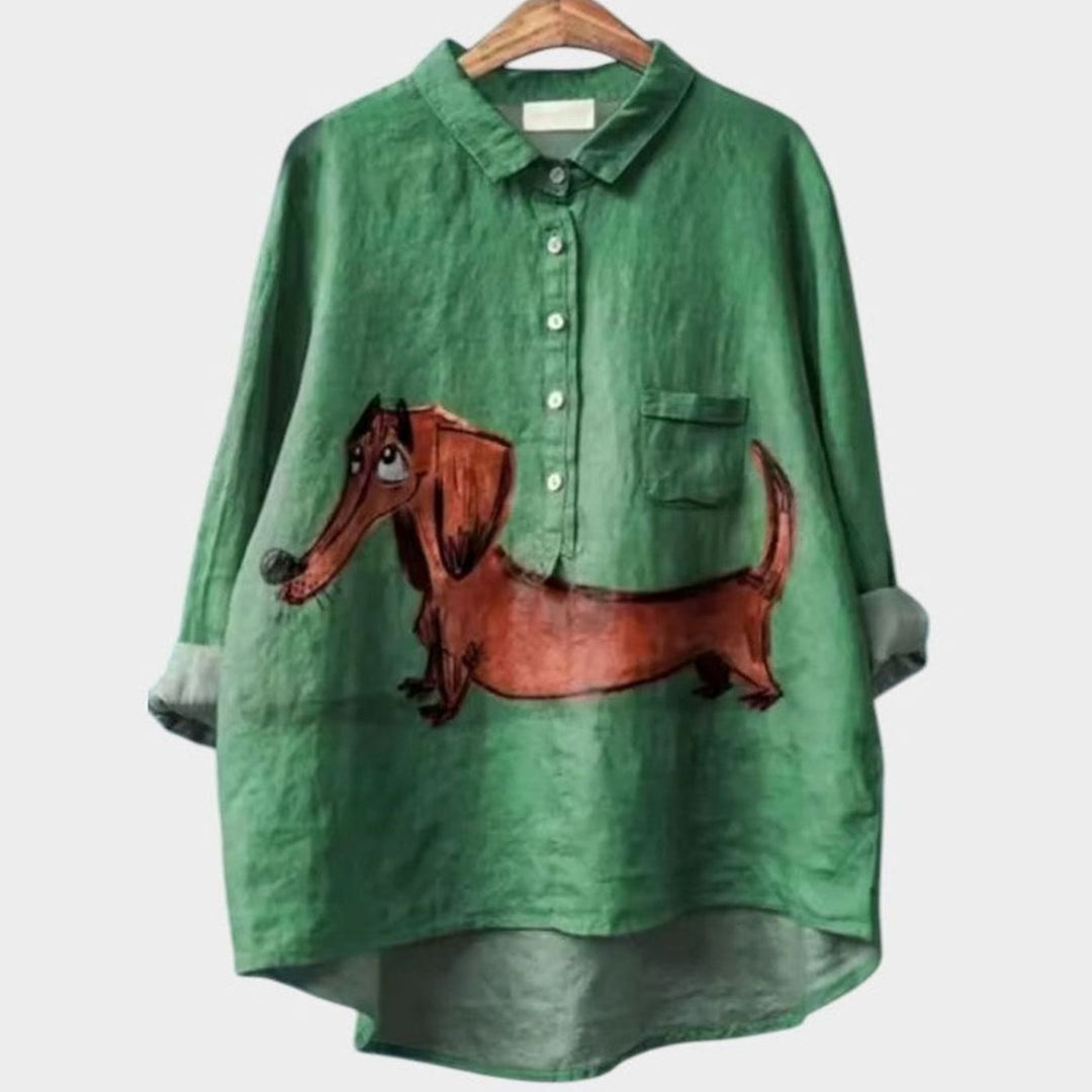 Women's Cute Dog Print Button-Up Everyday Blouse - Dog 5