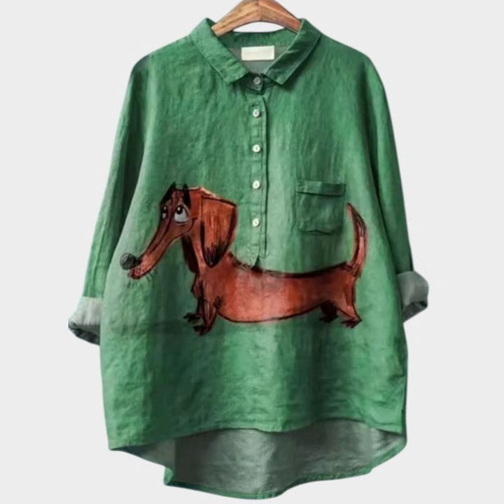 Women's Cute Dog Print Button-Up Everyday Blouse - Dog 5
