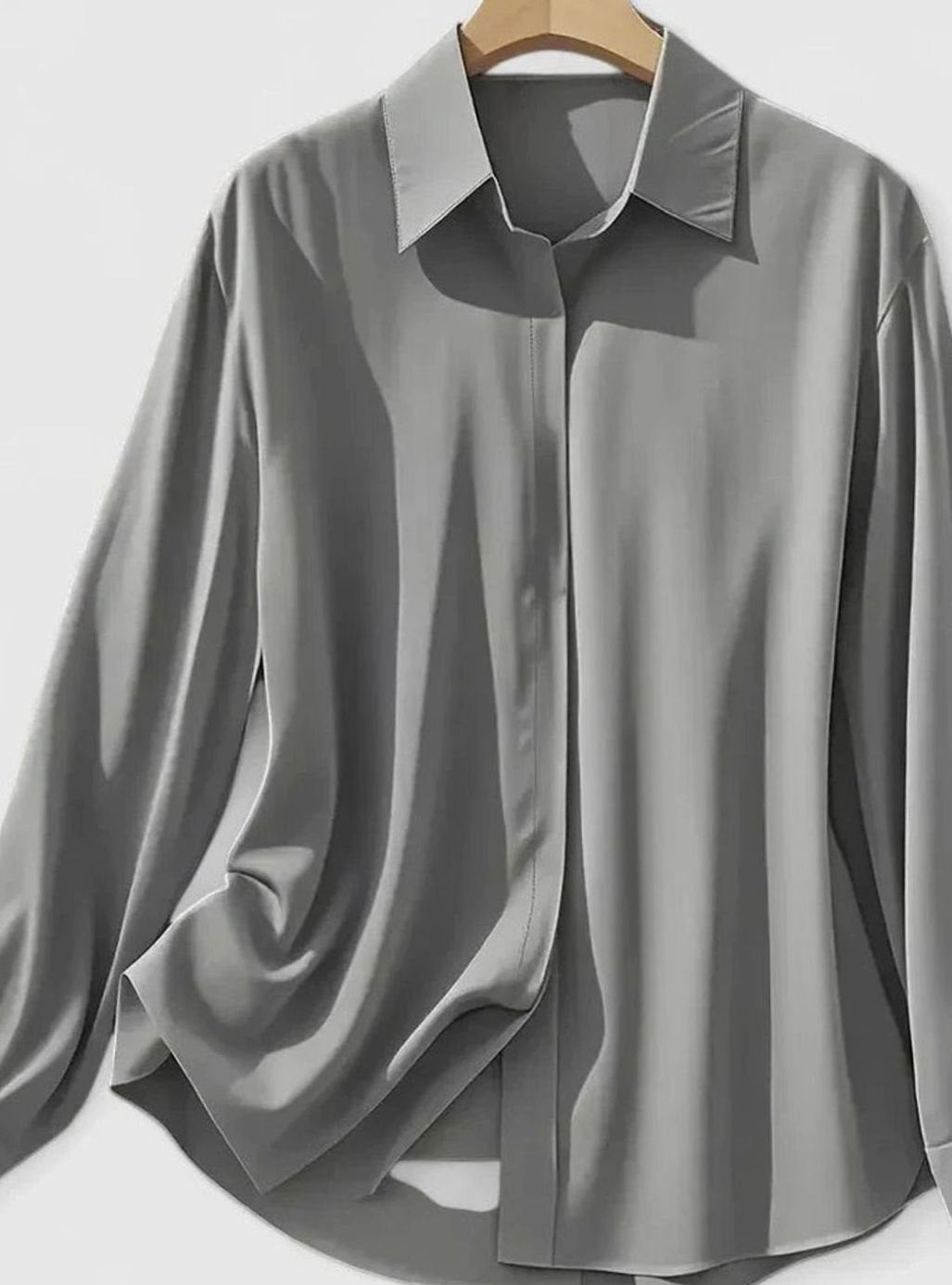 Women's Elegant Long-Sleeve Hidden-Button Collared Blouse