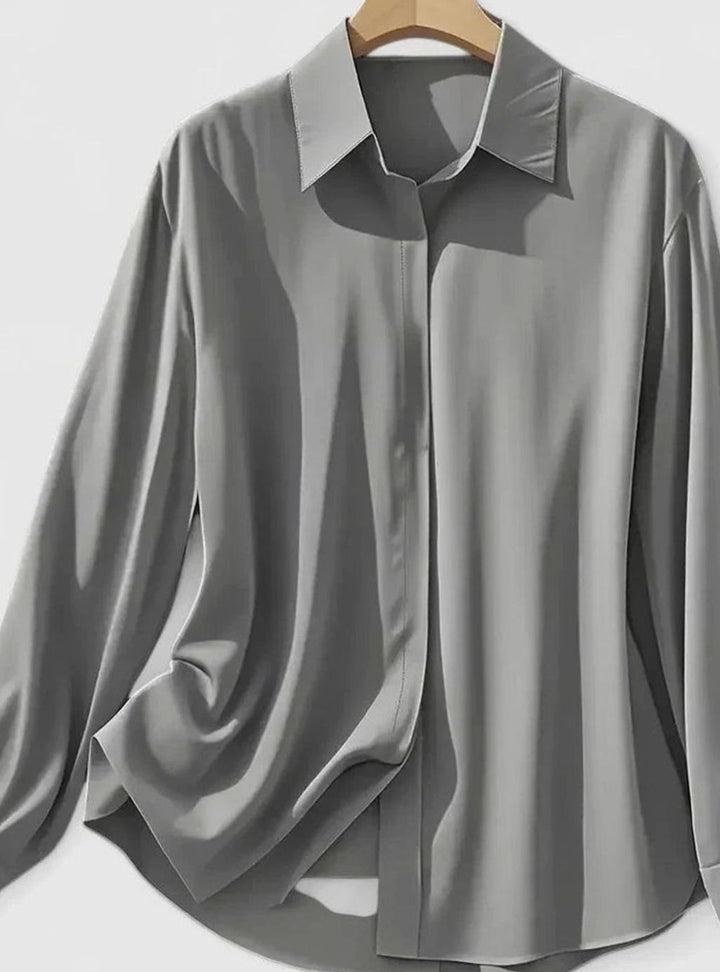 Women's Elegant Long-Sleeve Hidden-Button Collared Blouse
