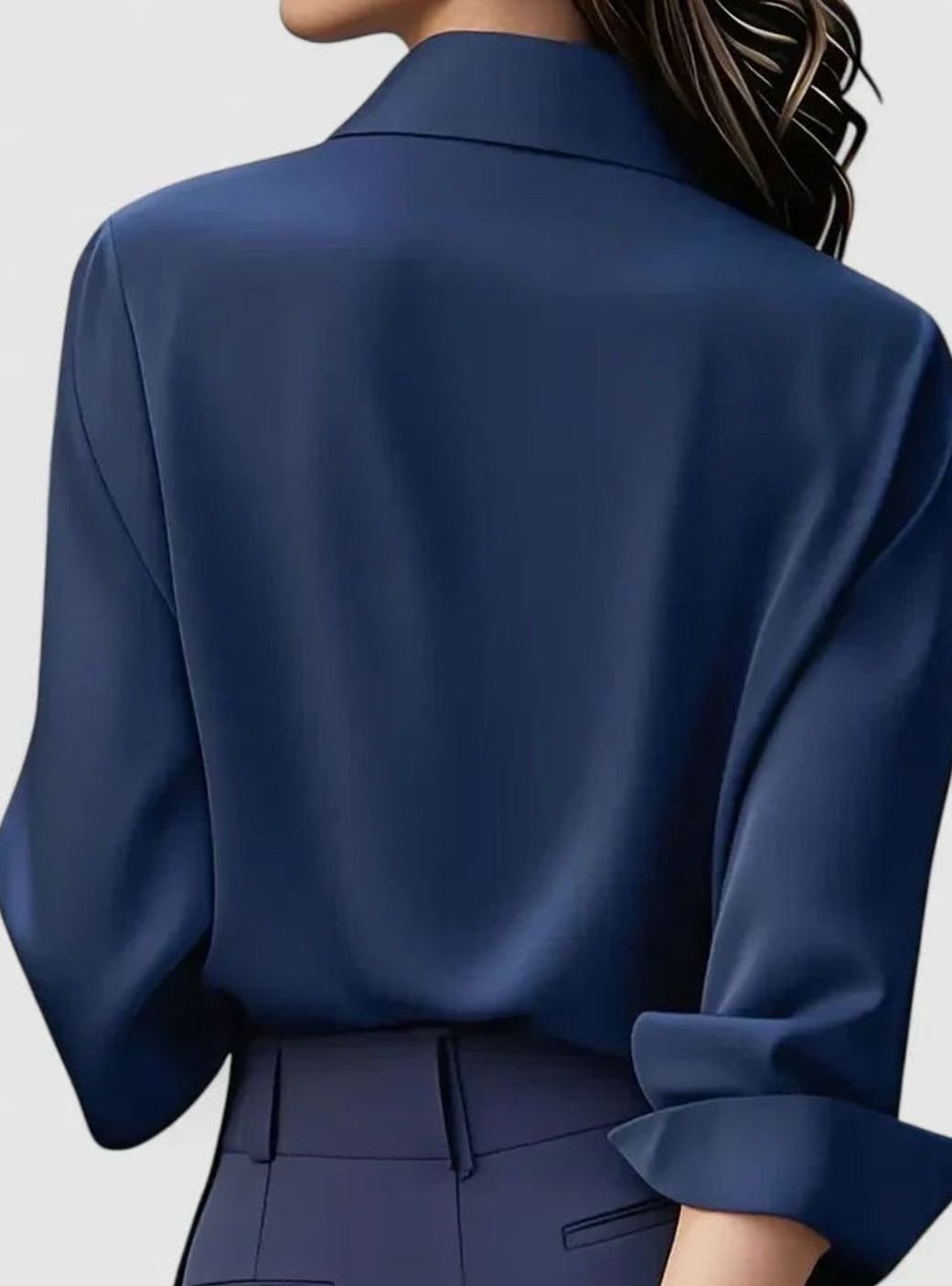 Women's Elegant Long-Sleeve Hidden-Button Collared Blouse