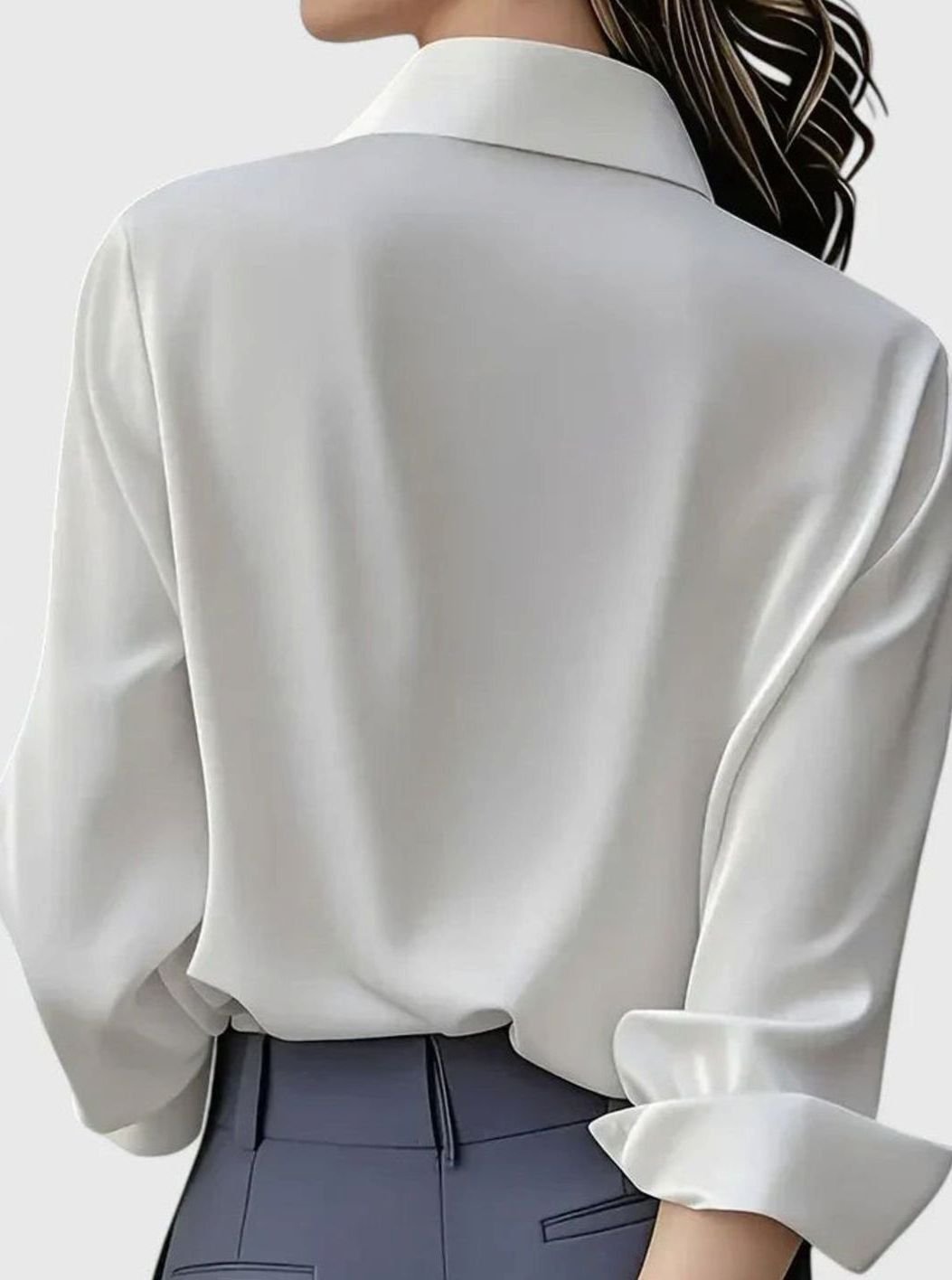 Women's Elegant Long-Sleeve Hidden-Button Collared Blouse