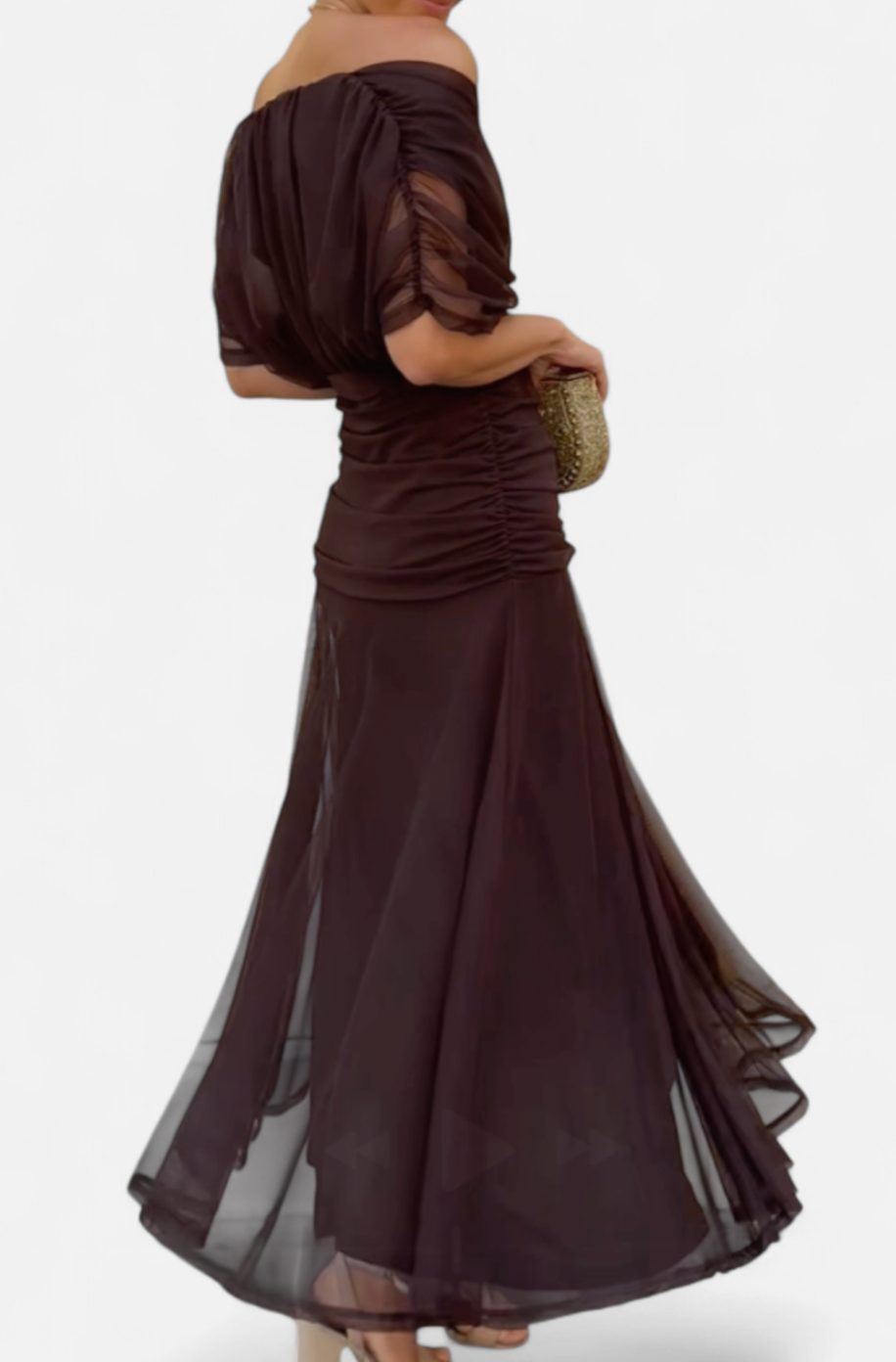 Women's Elegant Off-Shoulder Ruched Floral Midi Dress