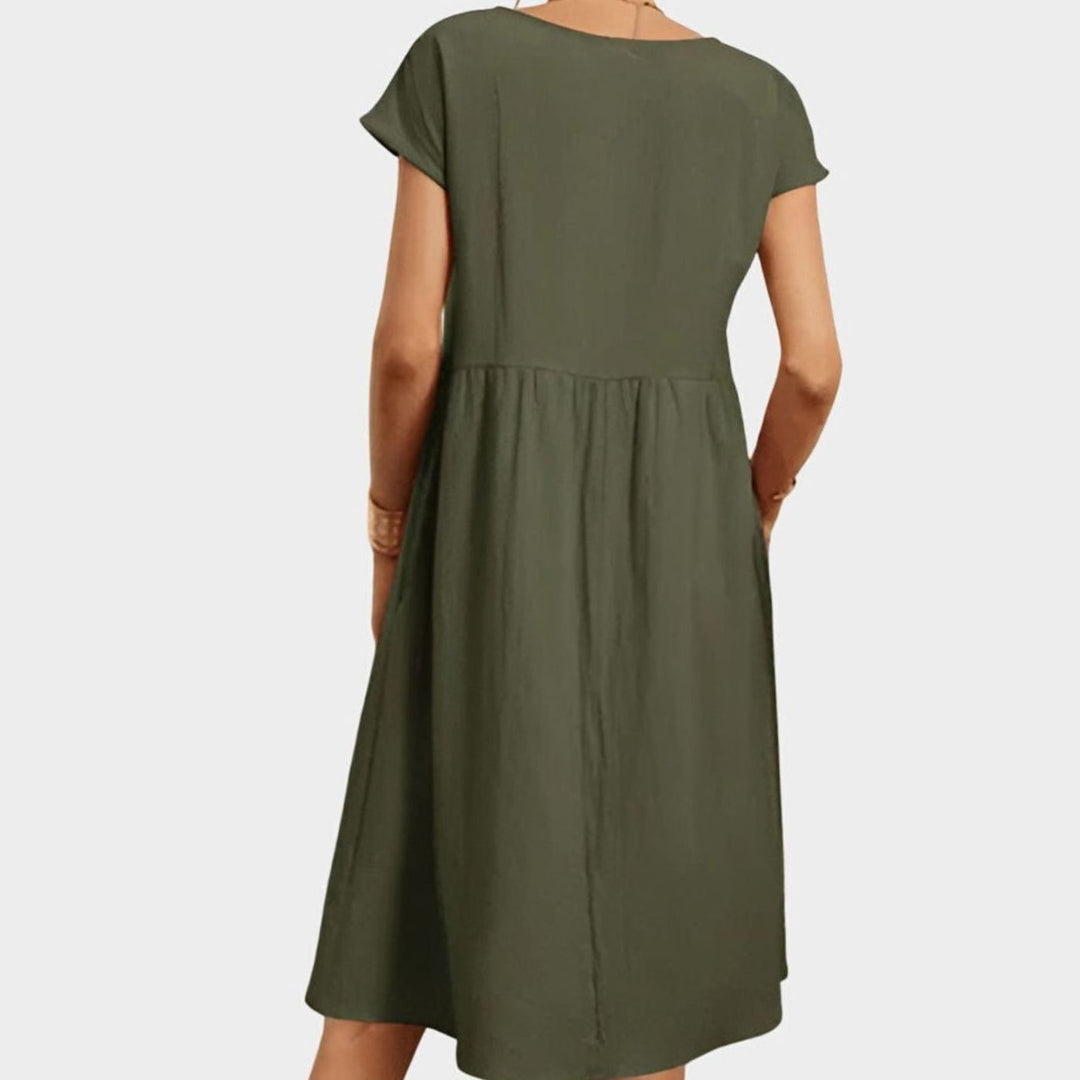 Women's Elegant Spring Dress Cap-Sleeve A-Line Midi Pockets