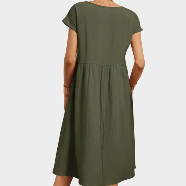 Women's Elegant Spring Dress Cap-Sleeve A-Line Midi Pockets