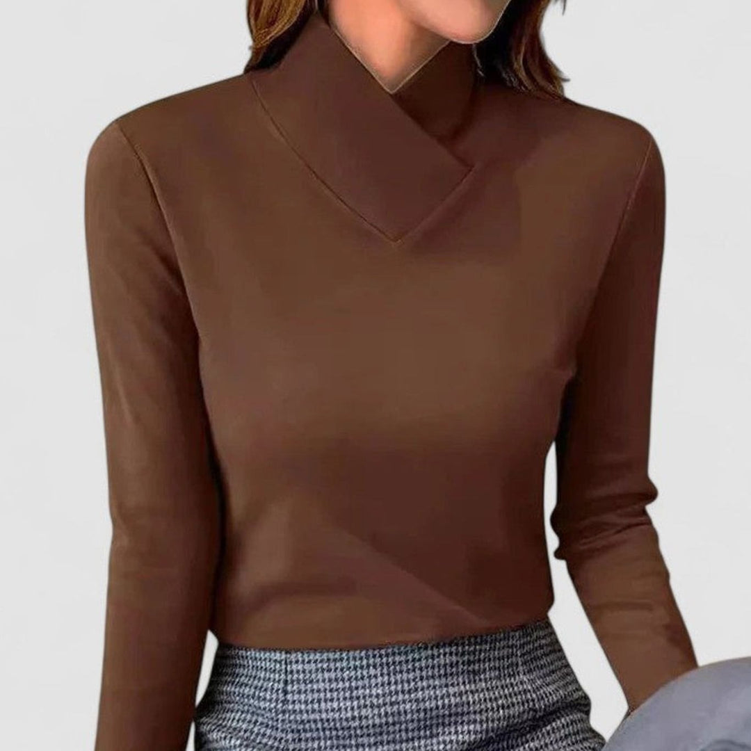 Women's Elegant Turtleneck Long-Sleeve Slim-Fit Top - Brown