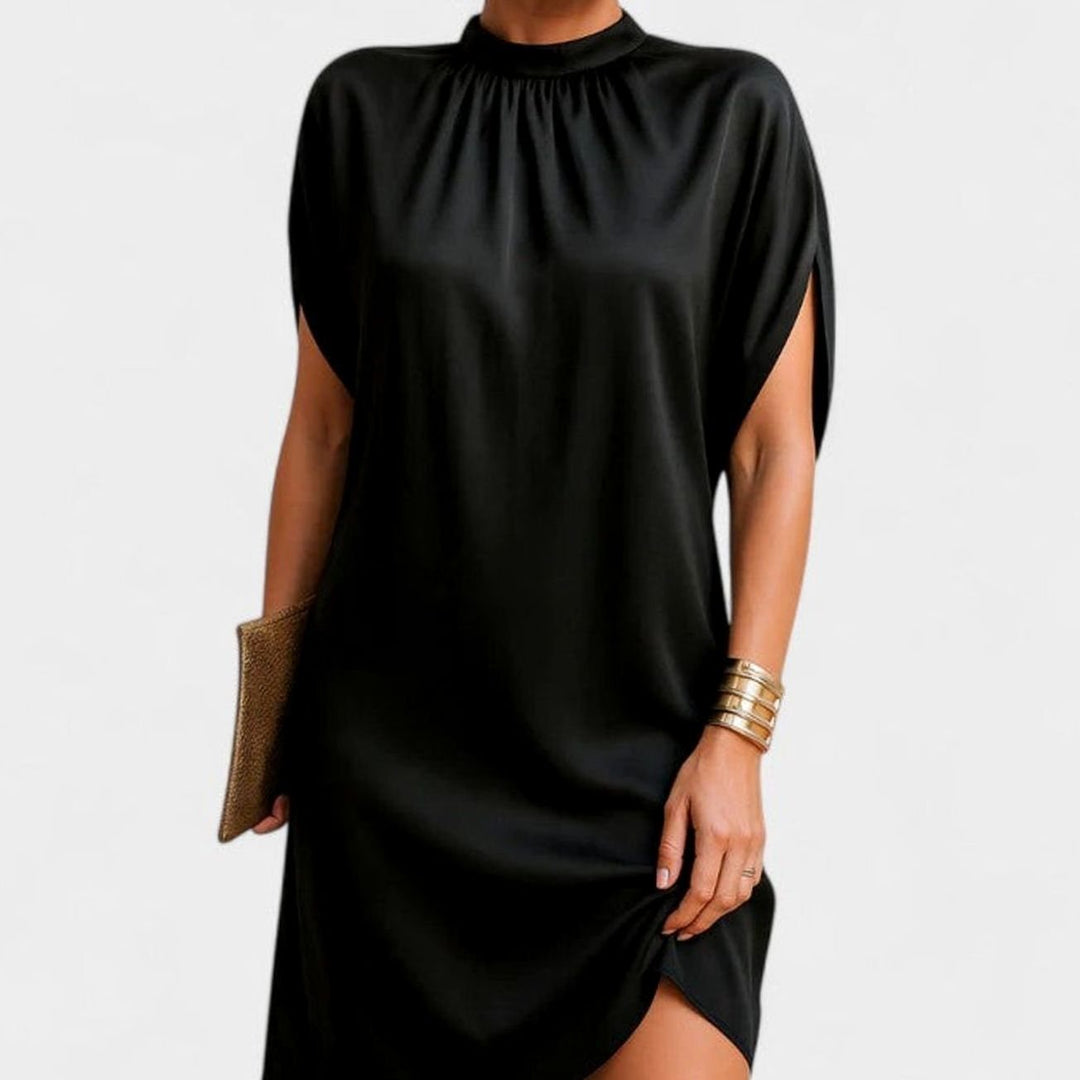 Women's Figure Flattering Mock-Neck Slit-Sleeve Midi Dress - Black