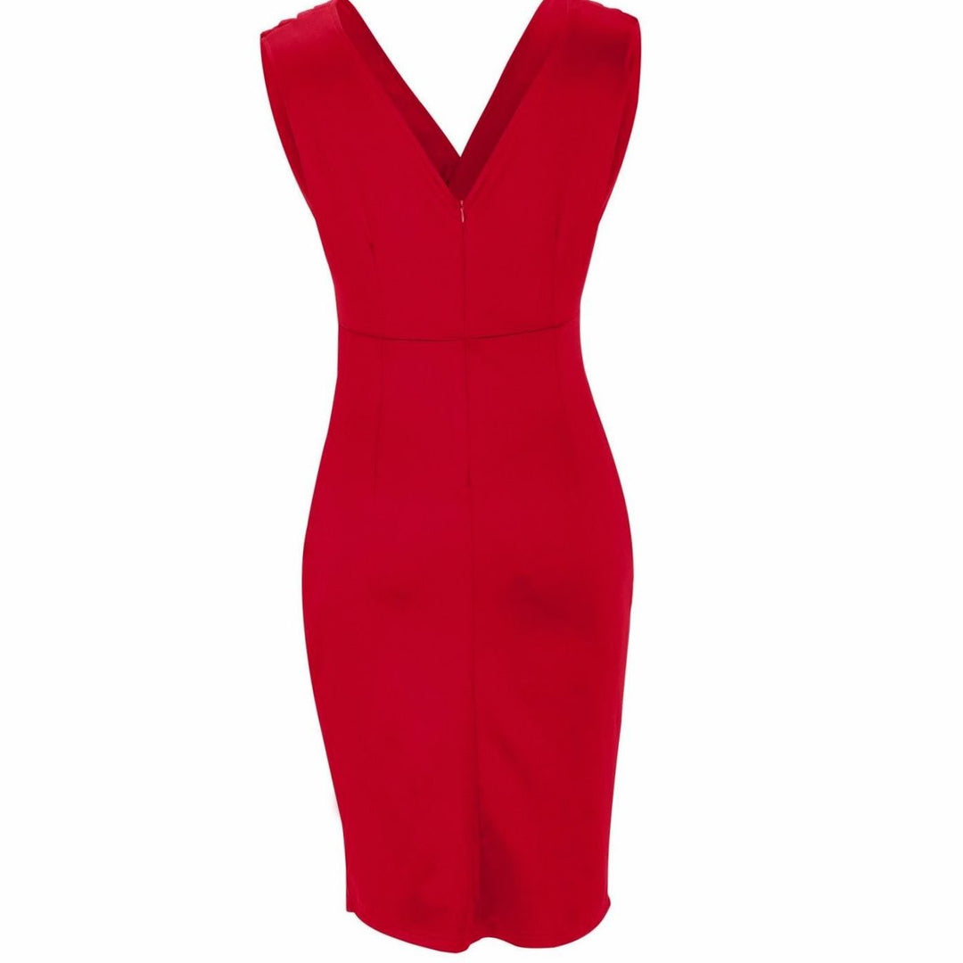 Women's Fitted V-Neck Ruched Midi Dress Side Slit