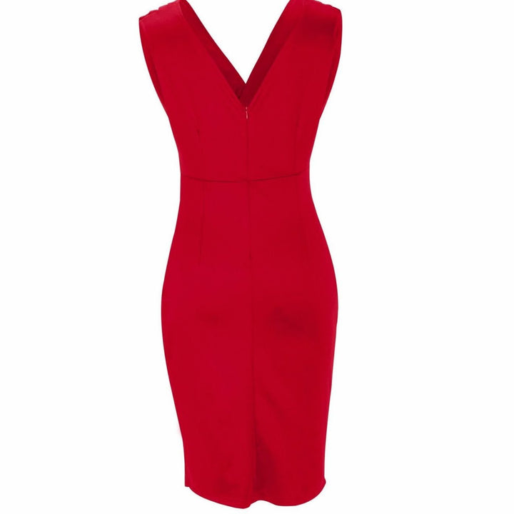 Women's Fitted V-Neck Ruched Midi Dress Side Slit