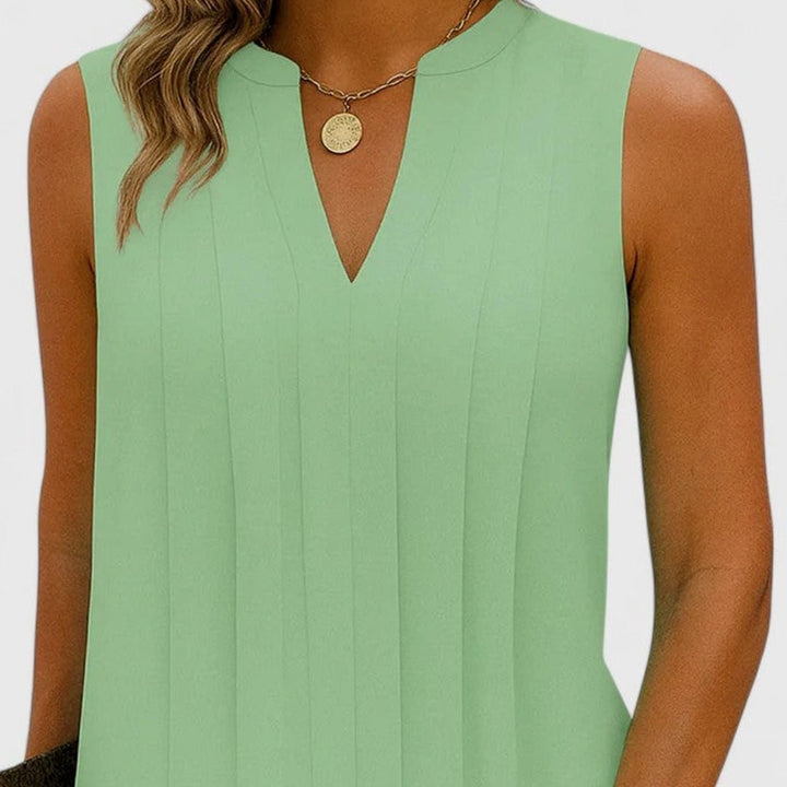 Women's Flattering Dress Sleeveless V-Neck Pleated Knee-Length Shift