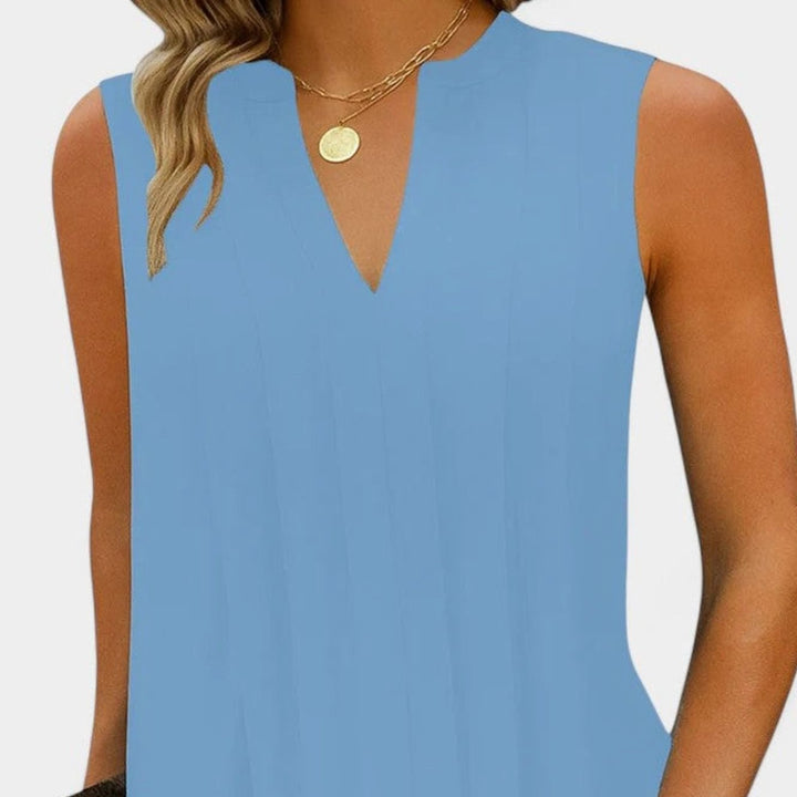 Women's Flattering Dress Sleeveless V-Neck Pleated Knee-Length Shift