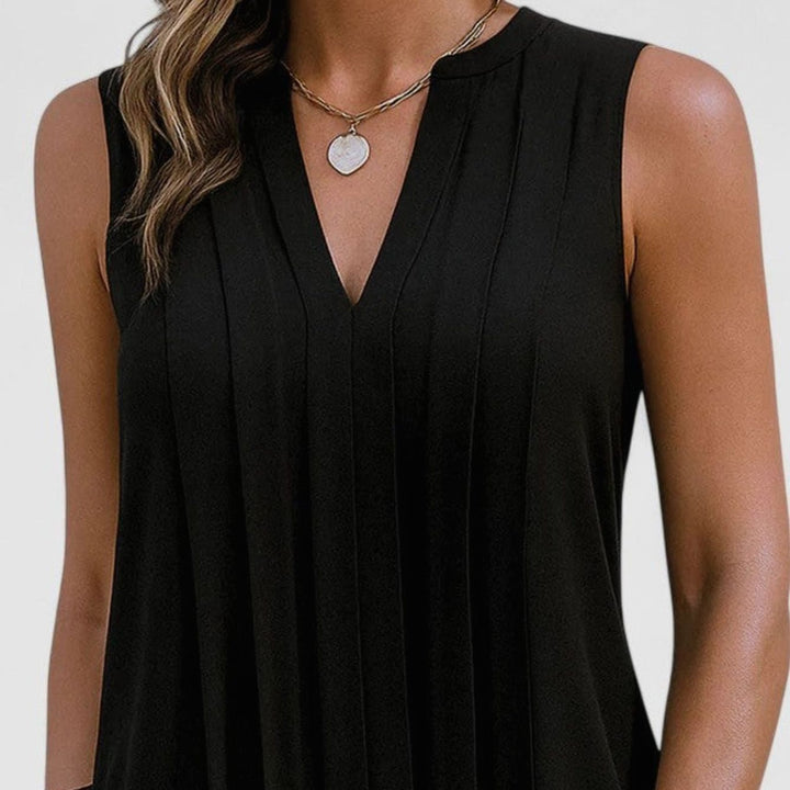 Women's Flattering Dress Sleeveless V-Neck Pleated Knee-Length Shift