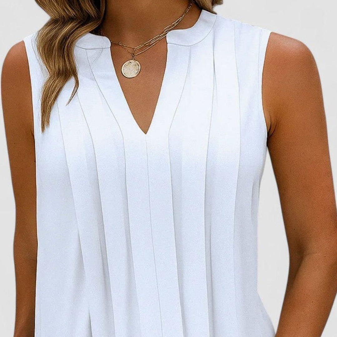 Women's Flattering Dress Sleeveless V-Neck Pleated Knee-Length Shift