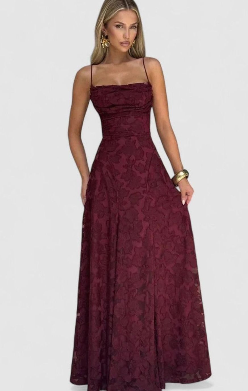 Women's Floral Appliqué Cowl-Neck Open-Back Formal Maxi Dress