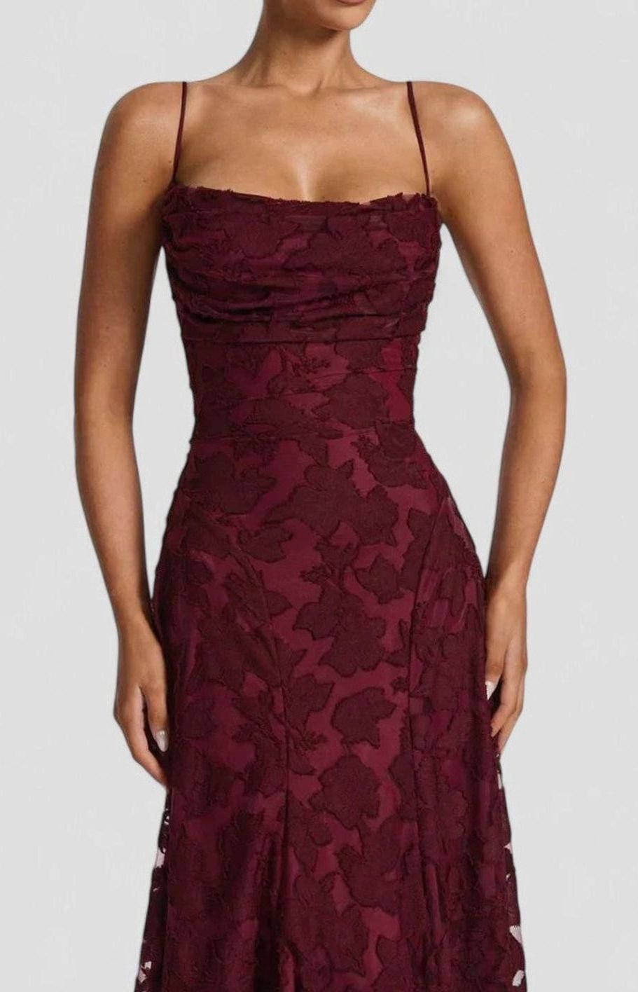 Women's Floral Appliqué Cowl-Neck Open-Back Formal Maxi Dress