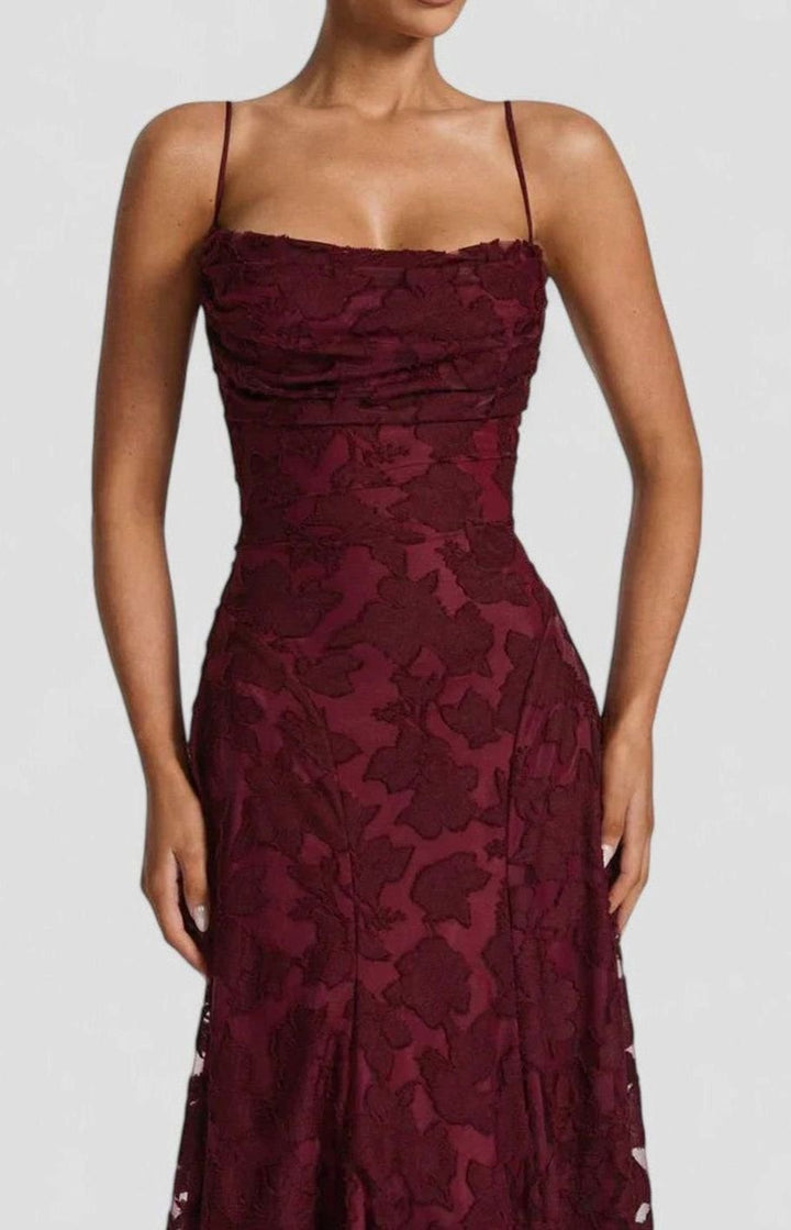 Women's Floral Appliqué Cowl-Neck Open-Back Formal Maxi Dress