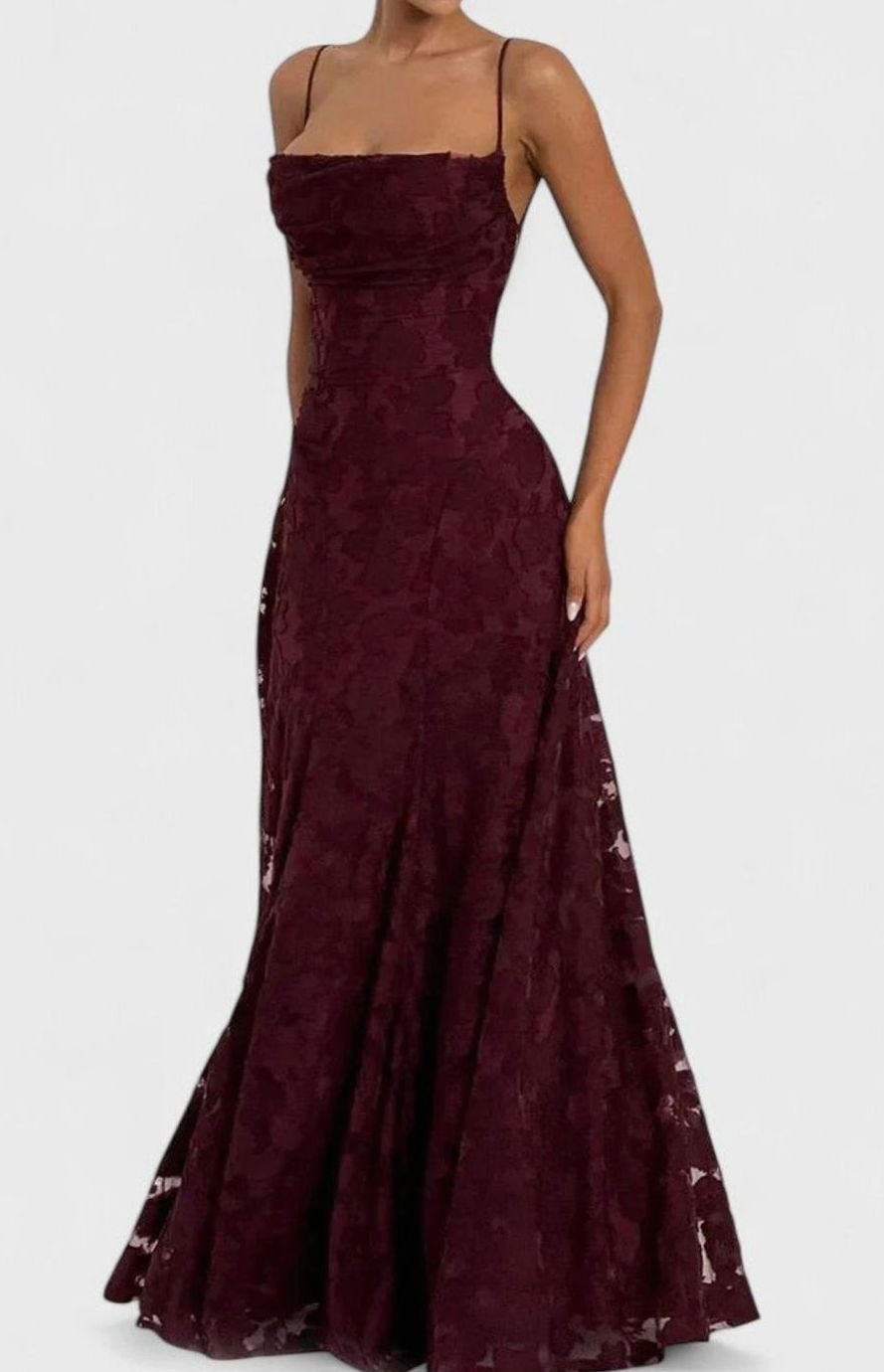 Women's Floral Appliqué Cowl-Neck Open-Back Formal Maxi Dress