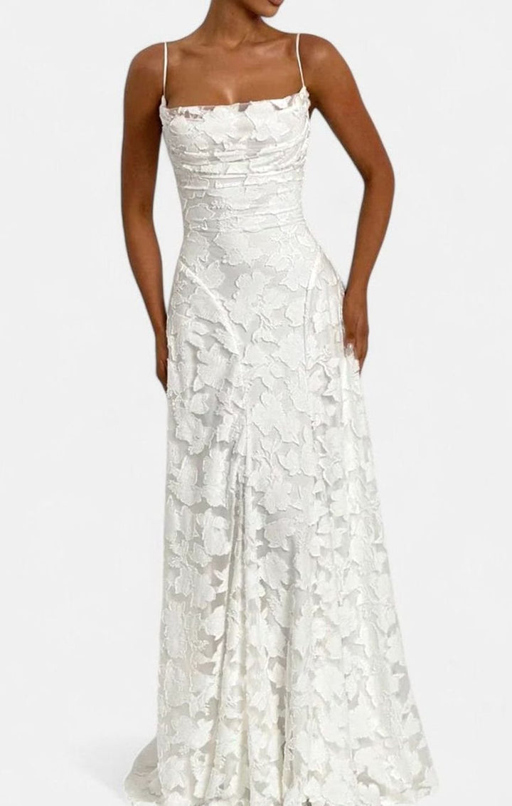 Women's Floral Appliqué Cowl-Neck Open-Back Formal Maxi Dress