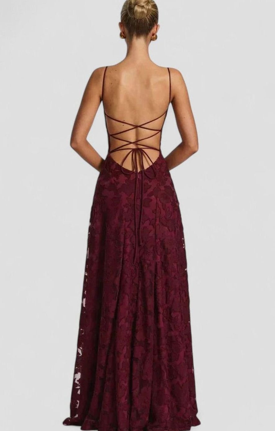 Women's Floral Appliqué Cowl-Neck Open-Back Formal Maxi Dress
