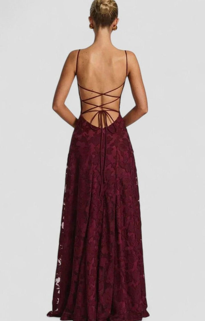 Women's Floral Appliqué Cowl-Neck Open-Back Formal Maxi Dress