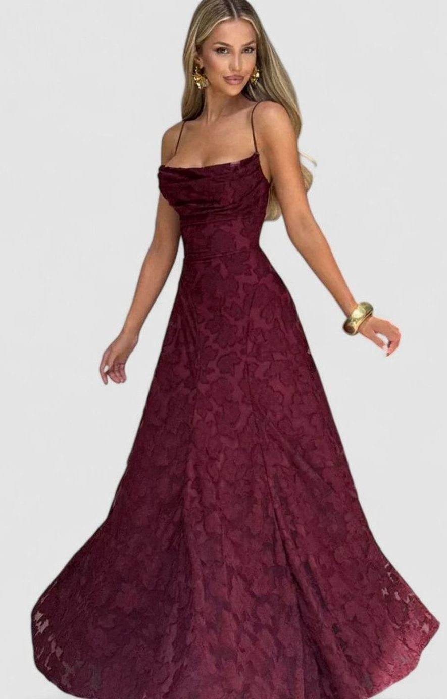 Women's Floral Appliqué Cowl-Neck Open-Back Formal Maxi Dress
