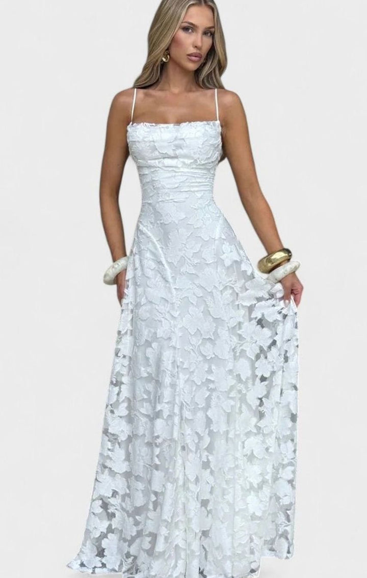 Women's Floral Appliqué Cowl-Neck Open-Back Formal Maxi Dress