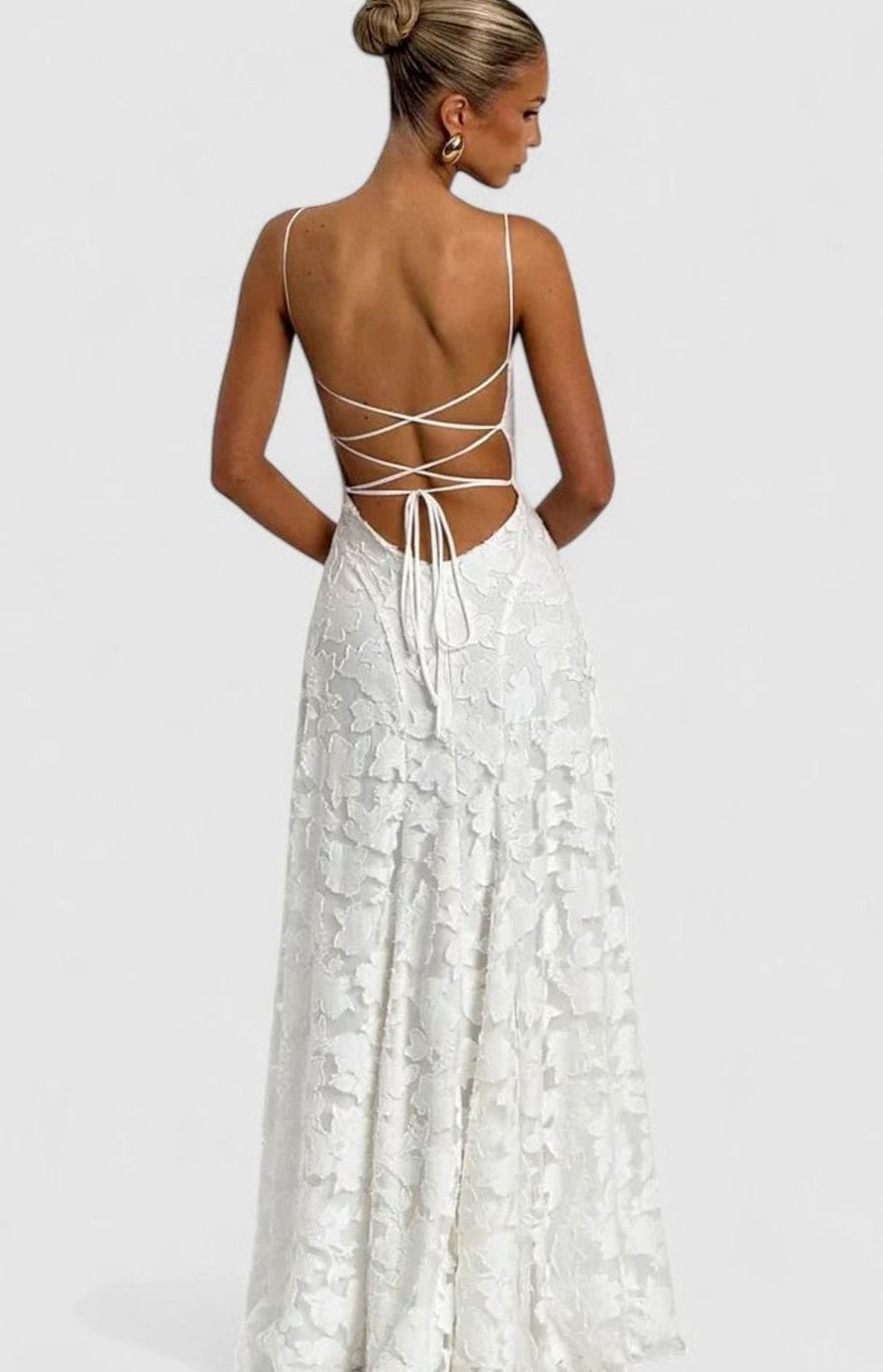 Women's Floral Appliqué Cowl-Neck Open-Back Formal Maxi Dress