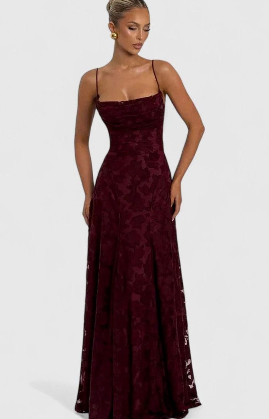 Women's Floral Appliqué Cowl-Neck Open-Back Formal Maxi Dress