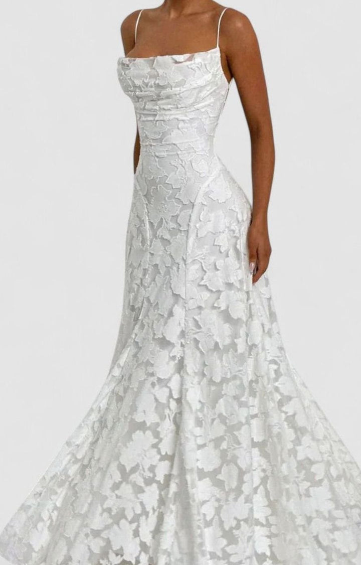 Women's Floral Appliqué Cowl-Neck Open-Back Formal Maxi Dress