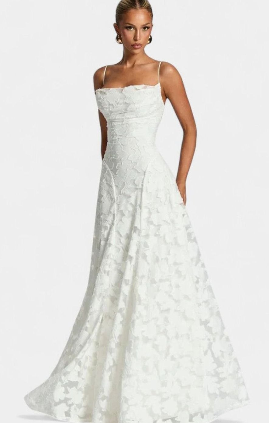 Women's Floral Appliqué Cowl-Neck Open-Back Formal Maxi Dress - Ivory