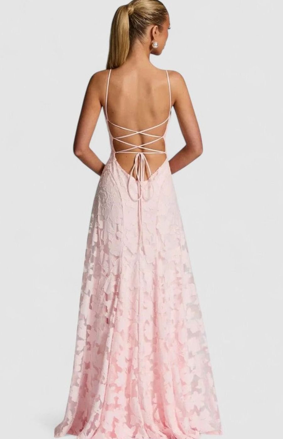 Women's Floral Appliqué Cowl-Neck Open-Back Formal Maxi Dress