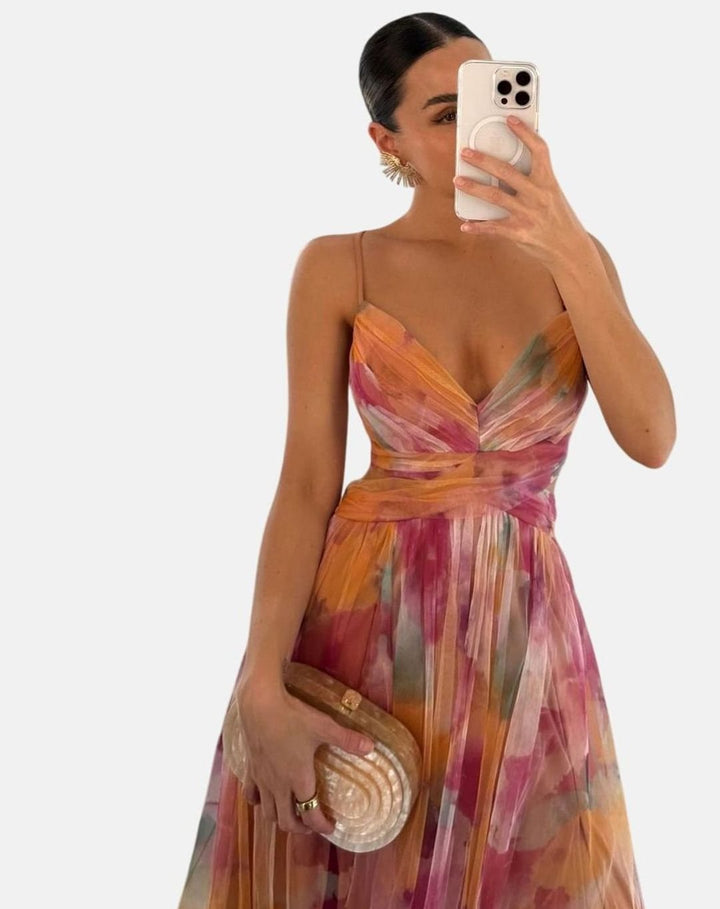 Women's Floral High-Waisted Crisscross Strap Maxi Dress