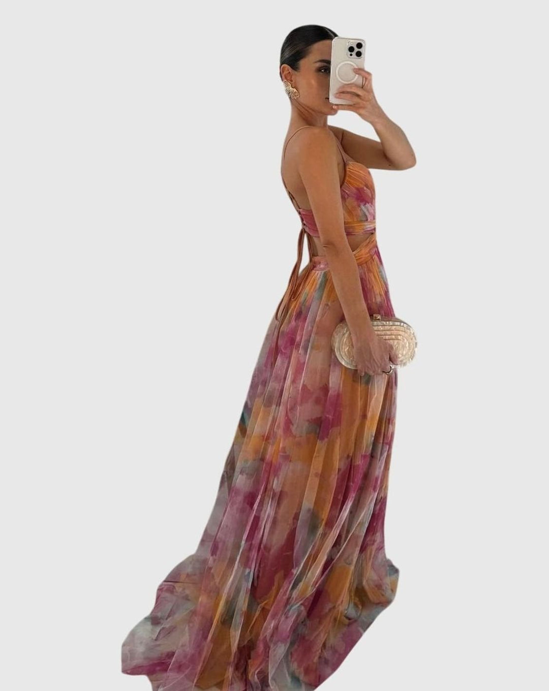 Women's Floral High-Waisted Crisscross Strap Maxi Dress
